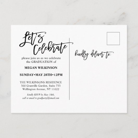 Modern script minimalistisch Afstuderen volledige  Uitnodiging Briefkaart (Achterkant)