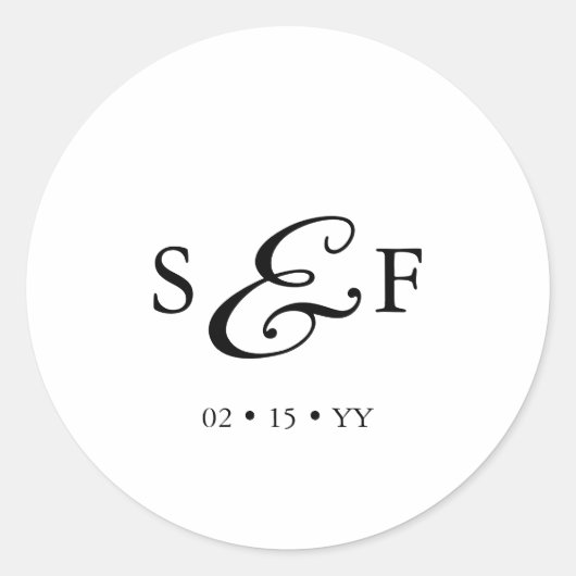 Modern Script minimalistisch monogram wit bruiloft Ronde Sticker (Voorkant)