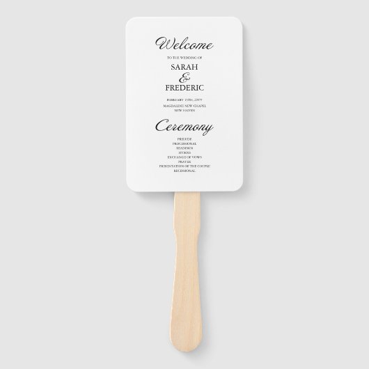 Modern Script minimalistisch wit bruiloft programm Handwaaier (Voorkant)