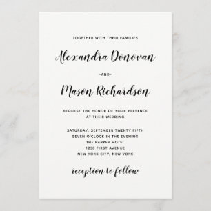 Modern script   Minimalistisch zwart-withuwelijk Kaart
