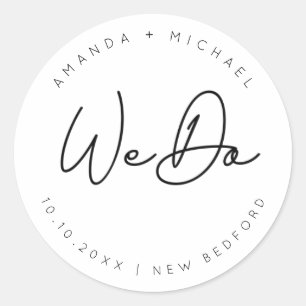 Modern Script minimalistische bruiloft Ronde Sticker