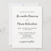 Modern script | Minimalistische zwart-wit bruiloft Kaart (Voorkant)