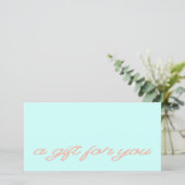 Modern Script Mint QR Code Cadeaubon (Staand voorkant)