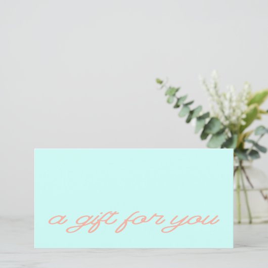 Modern Script Mint QR Code Cadeaubon (Staand voorkant)