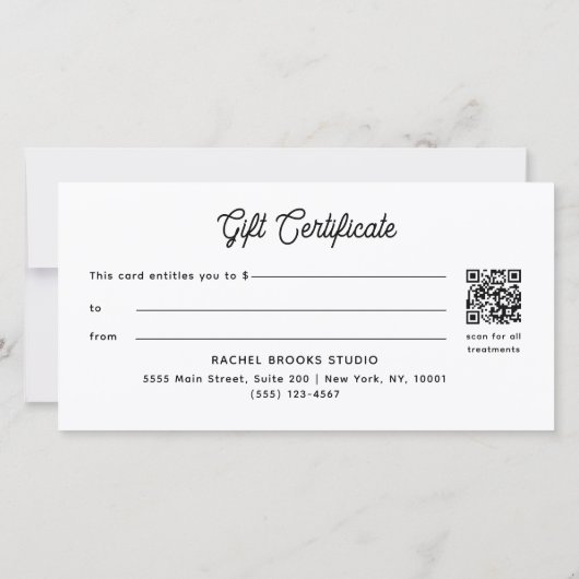 Modern Script Mint QR Code Cadeaubon (Achterkant)