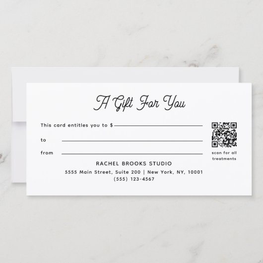 Modern Script Mint QR Code Cadeaubon (Achterkant)