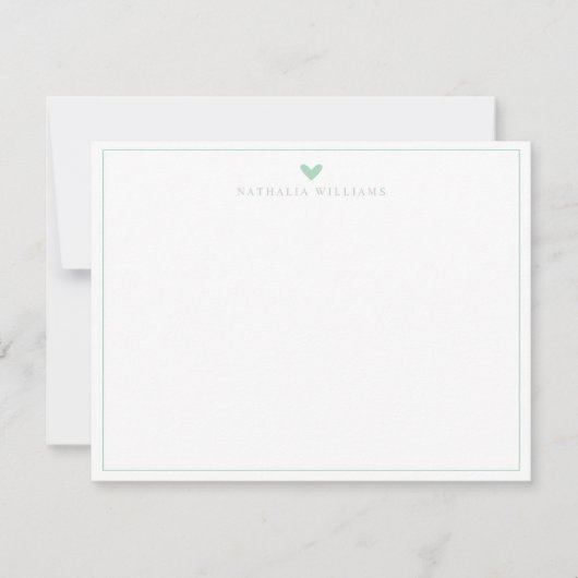Modern Script Mintgroene Hart Rand Monogram Notitiekaartje (Voorkant)