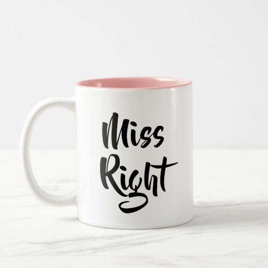 Modern Script Miss Right Grappig Tweekleurige Koffiemok (Links)
