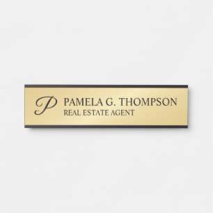 Modern Script Monogram Black en Gold Deurbordje