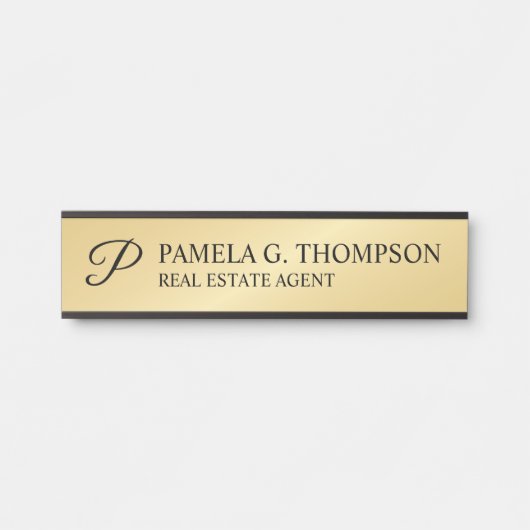 Modern Script Monogram Black en Gold Deurbordje (Voorkant)