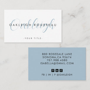 Modern Script Monogram Dusty Blue Visitekaartje