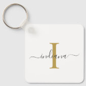 Modern Script Monogram Elegant Name Sleutelhanger (Voorkant)