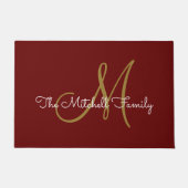 Modern Script Monogram Familienaam Burgundy Deurmat (Voorkant)