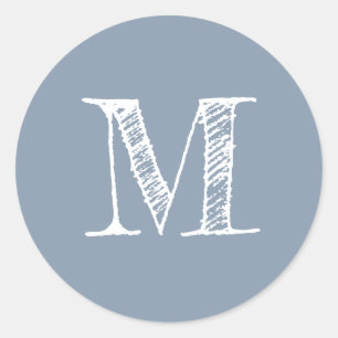 Modern Script Monogram Initiaal Dusty Blue Ronde Sticker