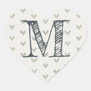 Modern Script Monogram Initiaal Green Hearts Hart Sticker