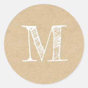 Modern Script Monogram Initiaal Kraft Ronde Sticker