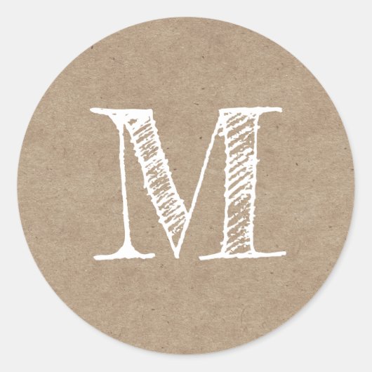 Modern Script Monogram Initiaal Kraft Ronde Sticker (Voorkant)