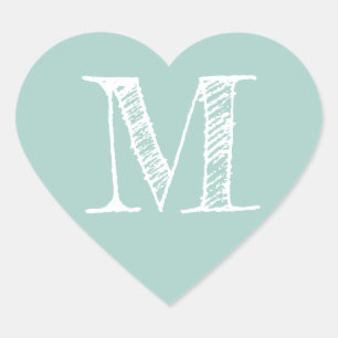 Modern Script Monogram Initiaal Pastel Blue Hart Sticker