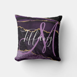 Modern Script Monogram Paars Agate Kussen