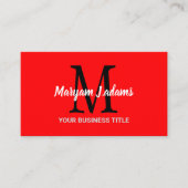 Modern Script Monogram (QR Code) Chique Zwart Rood Visitekaartje (Voorkant)