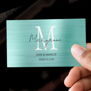 Modern Script Monogram Turquoise Visitekaartje