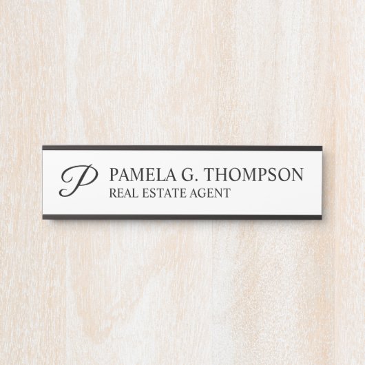 Modern Script Monogram zwart-wit Deurbordje (Voorkant)