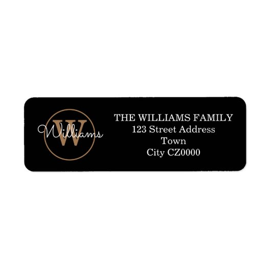 Modern Script Monogram Zwart Wit Goud Adres Etiket (Voorkant)