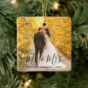 Modern Script Mr. & Mrs Wedding Foto Keramisch Ornament