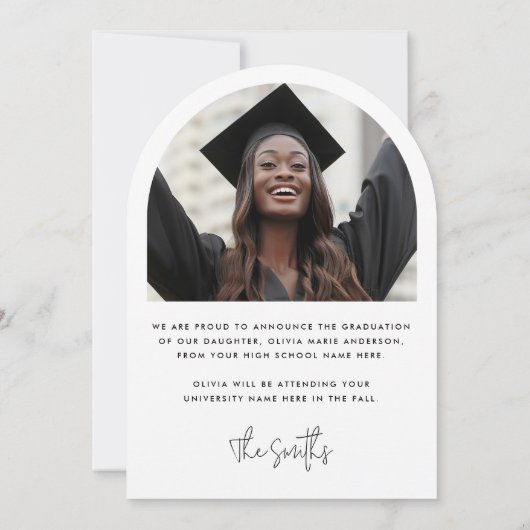 Modern script naam foto afstuderen aankondiging (Achterkant)