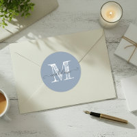 Modern Script Naam Monogram Initiaal Dusty Blue
