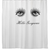 Modern Script Naam Wimpers Make-up Helder Wit Douchegordijn (Voorkant)