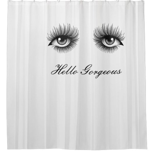 Modern Script Naam Wimpers Make-up Helder Wit Douchegordijn (Voorkant)