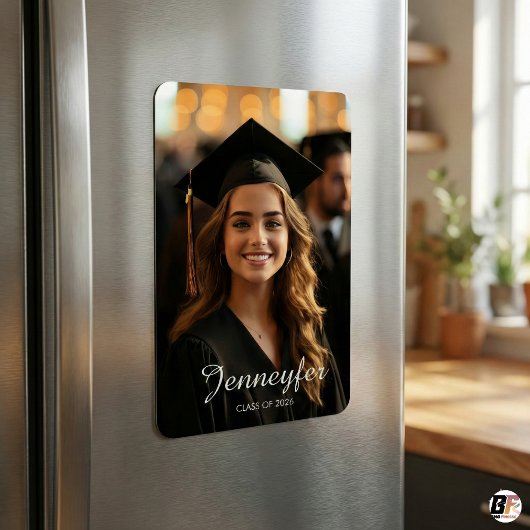 Modern Script Name Class of 2026 Photo Graduation Magneet