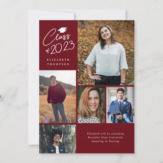 Modern Script Name Class Red 6 Photo Afstuderen Aankondiging (Achterkant)