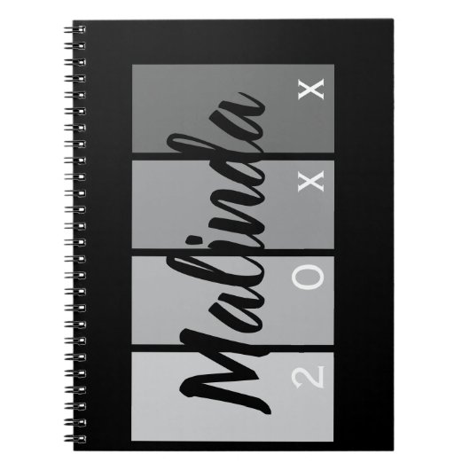 Modern Script Name Design – Zwart en Zilver Minima Notitieboek (Voorkant)