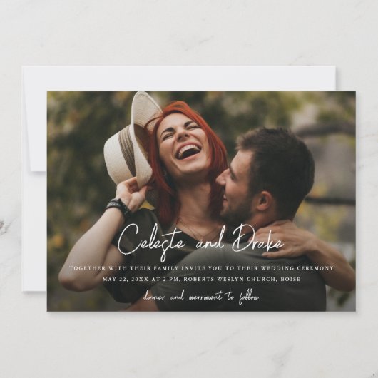 Modern Script Names Photo Wedding Kaart (Voorkant)