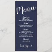 Modern Script Nautical Navy Blue Wedding Menu (Voorkant)