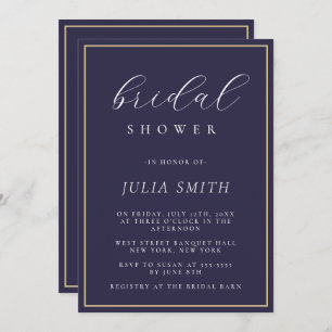Modern Script Navy Blue Bridal Shower Uitnodiging