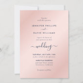 Modern Script Navy Blue en Blush Wedding Kaart (Voorkant)
