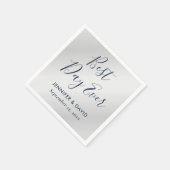 Modern Script Navy Blue en Silver Wedding Servet (Hoek)