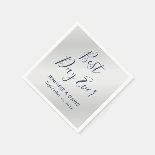 Modern Script Navy Blue en Silver Wedding Servet (Hoek)