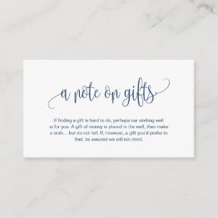 Modern script, Navy Blue font, A note on gifts Informatiekaartje