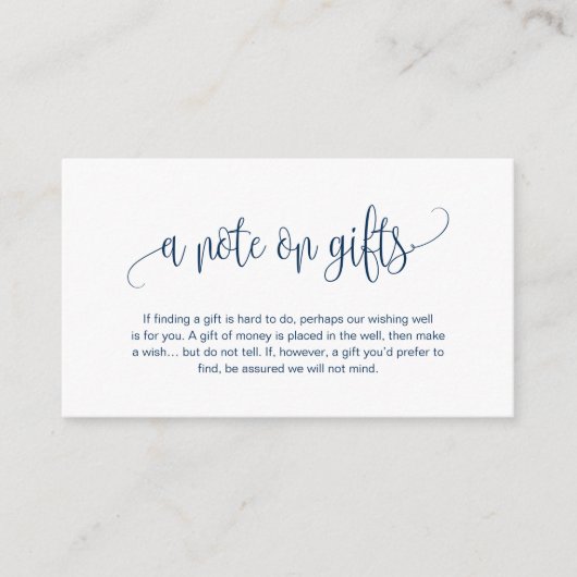 Modern script, Navy Blue font, A note on gifts Informatiekaartje (Voorkant)