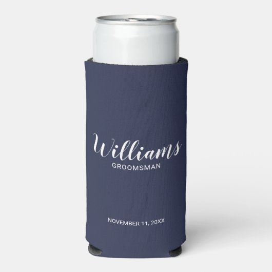 Modern Script Navy Blue Personalized Groomsmen (Seltzer Voorkant)