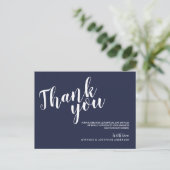 Modern Script Navy Blue Wedding Bedankt Briefkaart (Staand voorkant)