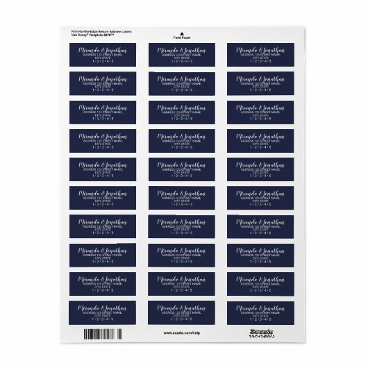 Modern Script Navy Blue Wedding Etiket (Full Sheet)