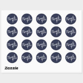 Modern Script Navy Blue Wedding Favor Dank je Ronde Sticker (Vel)