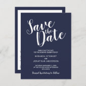 Modern Script Navy Blue Wedding Save the Date Aankondigingskaart (Voorkant / Achterkant)