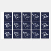 Modern Script Navy Blue Wedding Save the Date Labels (Vel)