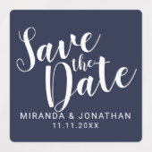 Modern Script Navy Blue Wedding Save the Date Labels (Design 2)